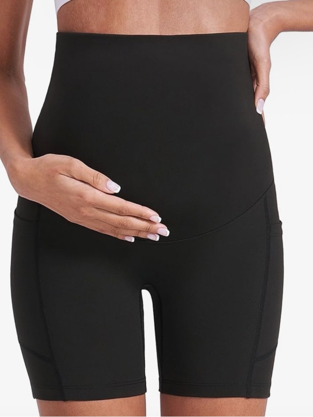 Enerful Black High-Waist Maternity Bike Shorts